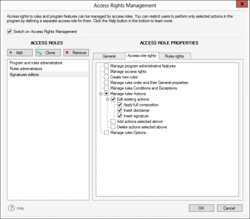 Access role rights tab in Access Rights Management.