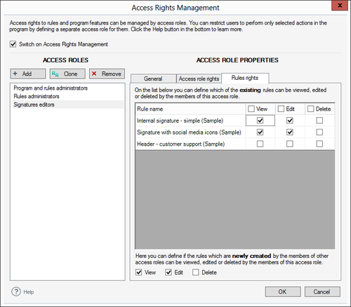 Exchange Rules - Rules rights tab