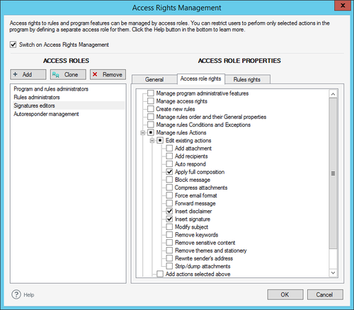 Access role rights tab in Access Rights Management.