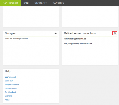 Backup Open connection management window