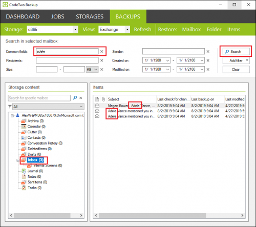Backup restore search option