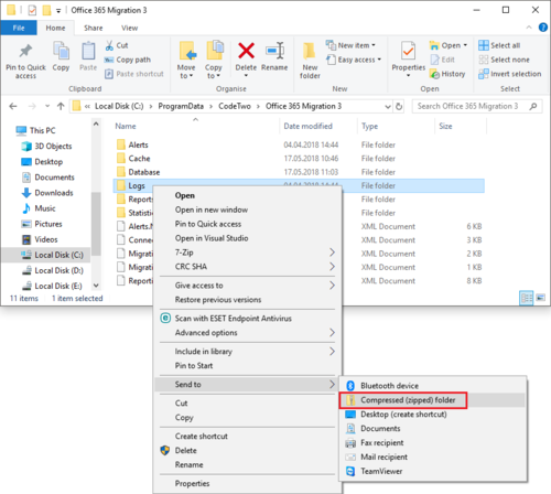 O365 Migr compressing logs files