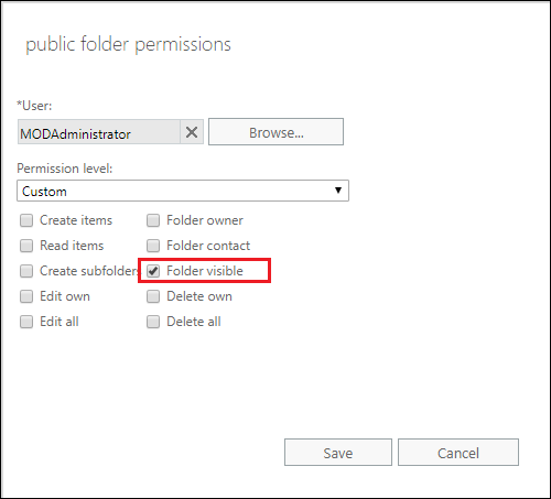 Specifying permissions for a public folder