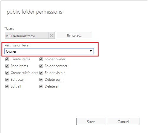 Granting the Owner permission level to a public folder