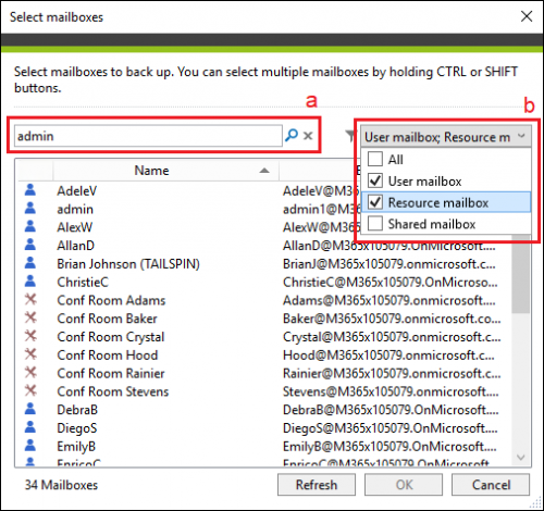 Backup Exchange backup job filtering mailboxes