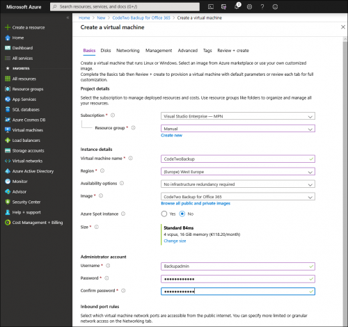 Backup - Install - Provisioning VM