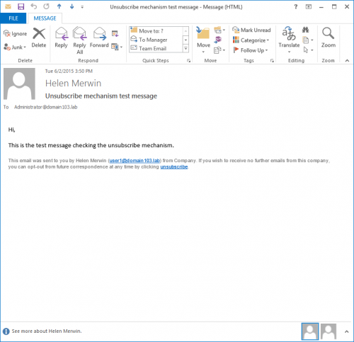 A message with an unsubscribe link.