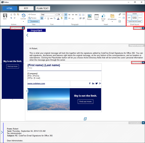 Editor - Email layout - sample sections