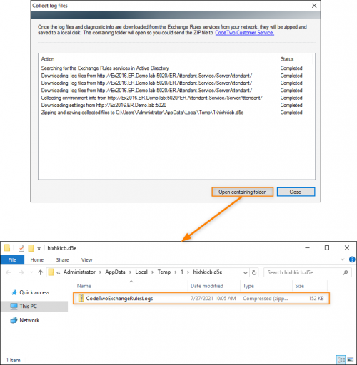 Folder containing compressed pack of log files.