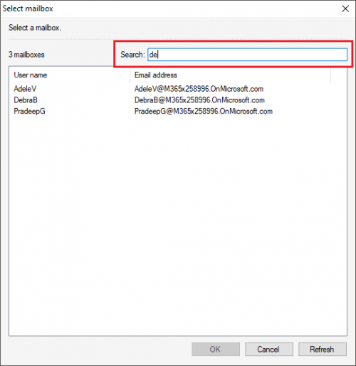 Backup Exchange restore filtering mailboxes