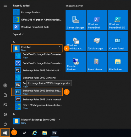 Accessing Settings importer from Start menu.