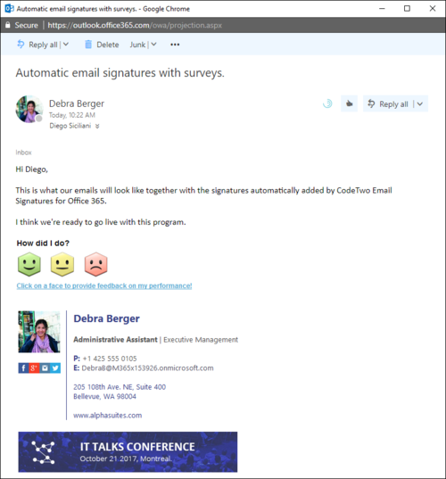 Sample CSAT survey in an email signature