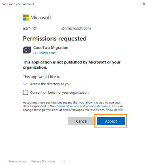 Office 365 Migration - target Office 365 connection - Azure permissions