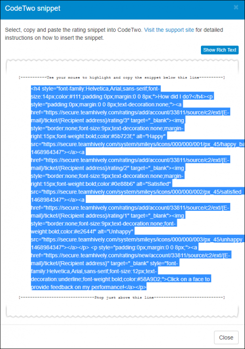 The snippet HTML view.