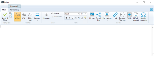 Composing the notification for the recipient in the built-in template editor.