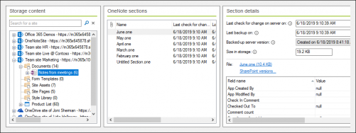 Browsing through backed-up OneNote data in CodeTwo Backup