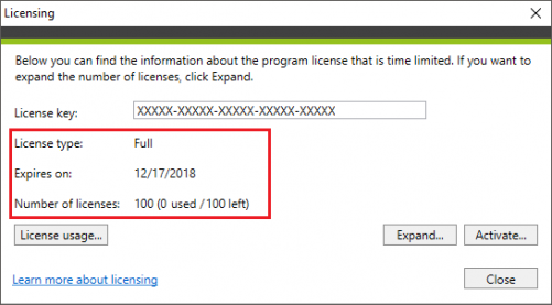 Backup activation full license