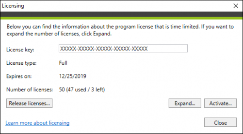 Backup licensing window