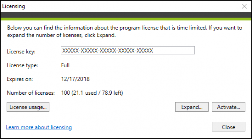 Backup licensing window