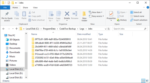 Logs folders names visible as jobs IDs.