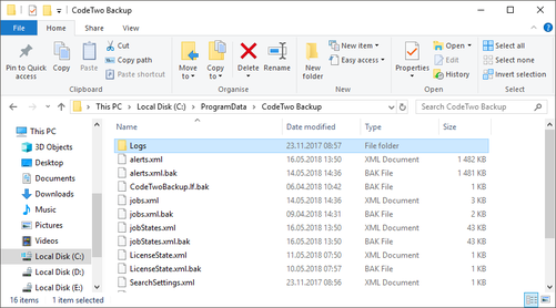 XML settings files visible in ProgramData folder.