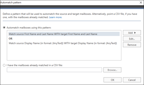 Migratory automatch pattern window
