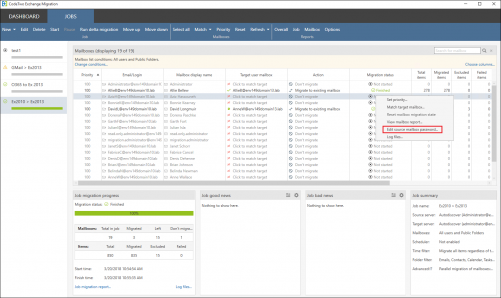 Changing source mailbox password.