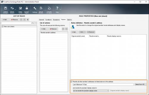 Configuring the action for the senders whose addresses are not on the list.