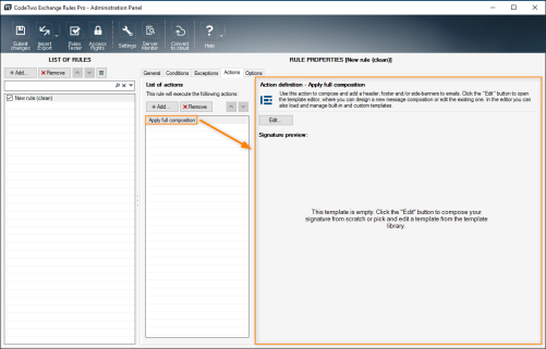 Properties pane of the Apply full composition action.