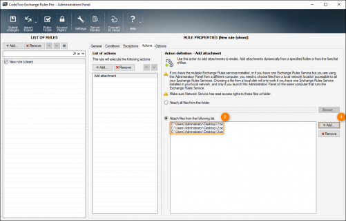 Paths to the defined files visible on the list of attachments.