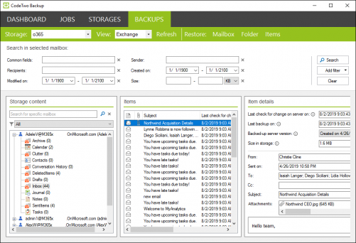 Backups tab - browsing through the backup storage.