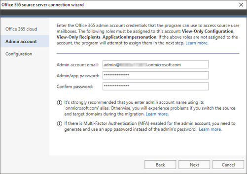 Office 365 Migration Office 365 source wizard 1