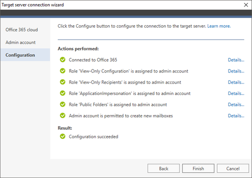 Office 365 Migration target connection wizard 2