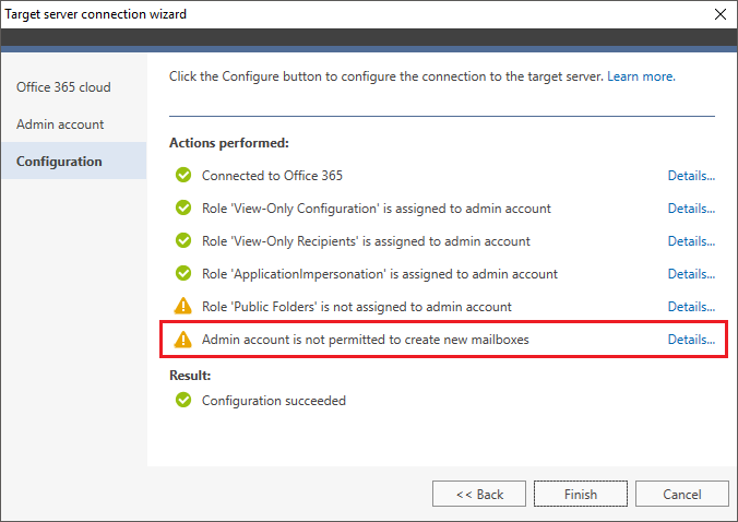 O365 Migration troubleshooting admin warning