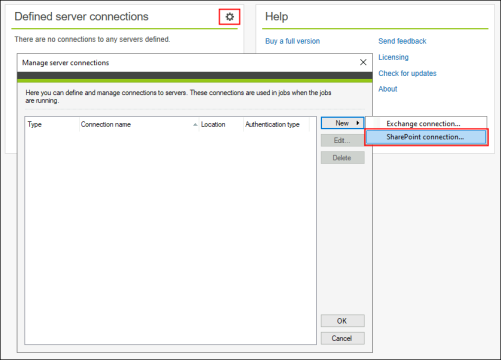Creating a new SharePoint connection.