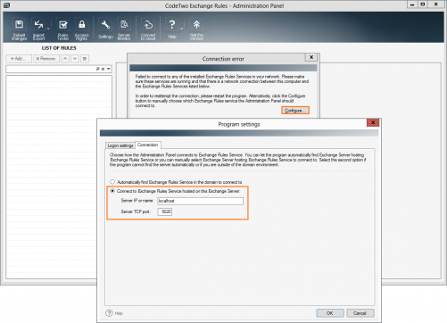 Configuring the Service connection manually.