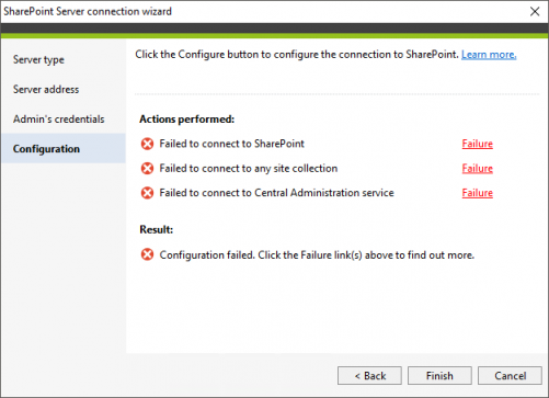 Backup SharePoint on-prem connection errors