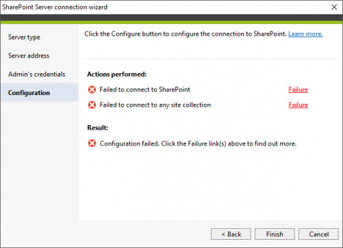 Backup SharePoint online connection errors