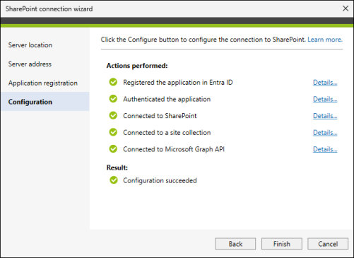 Successful connection to SharePoint Online.