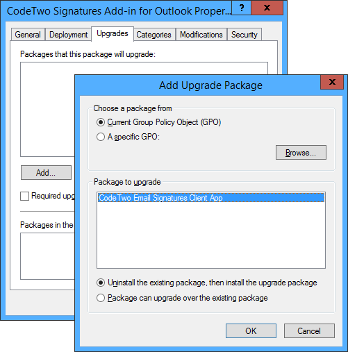 Adding the Upgrade Package.