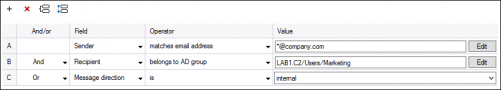 Example 1: conditions bound with logical operators (without groups).