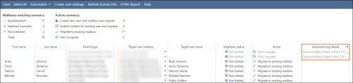 Checking the automatching details of a mailbox.