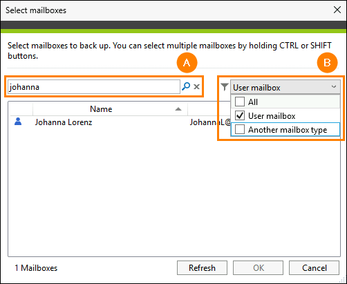 Limiting the number of mailboxes shown in the mailboxes selection window.