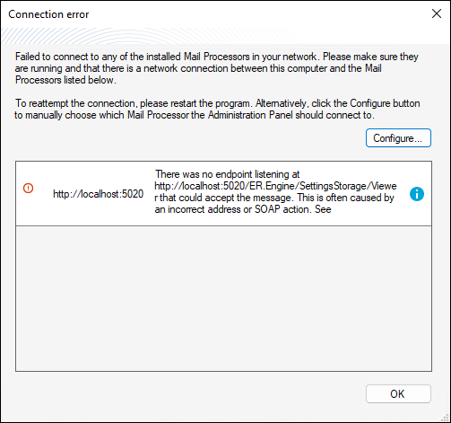 he Incorrect address or SOAP action error.