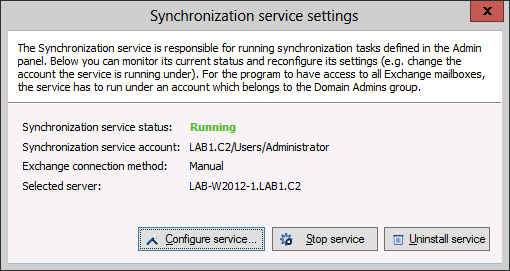 ES - Sync service settings window.