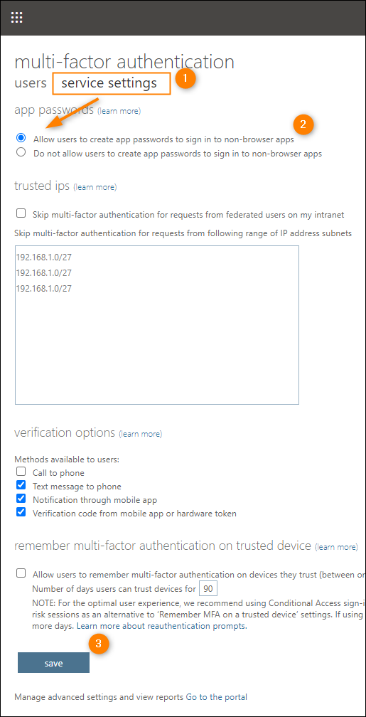 Enabling users to create app passwords.
