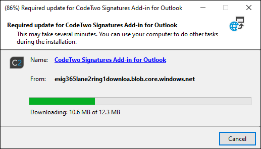 Automatic download of the signature add-in