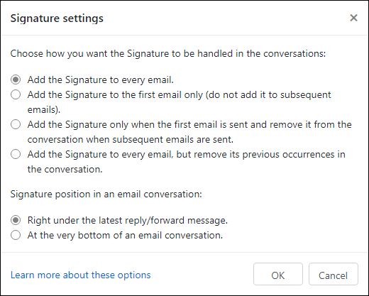 Section settings (signature).