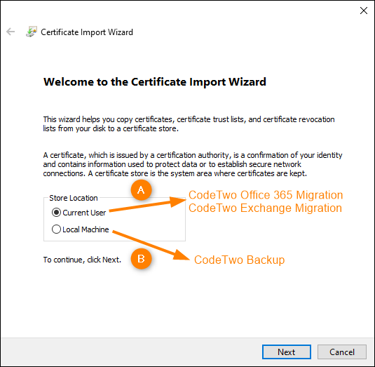 Selecting the right certificate store for your CodeTwo product.
