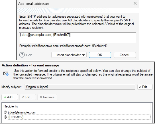 Placeholders separated with a semicolon.